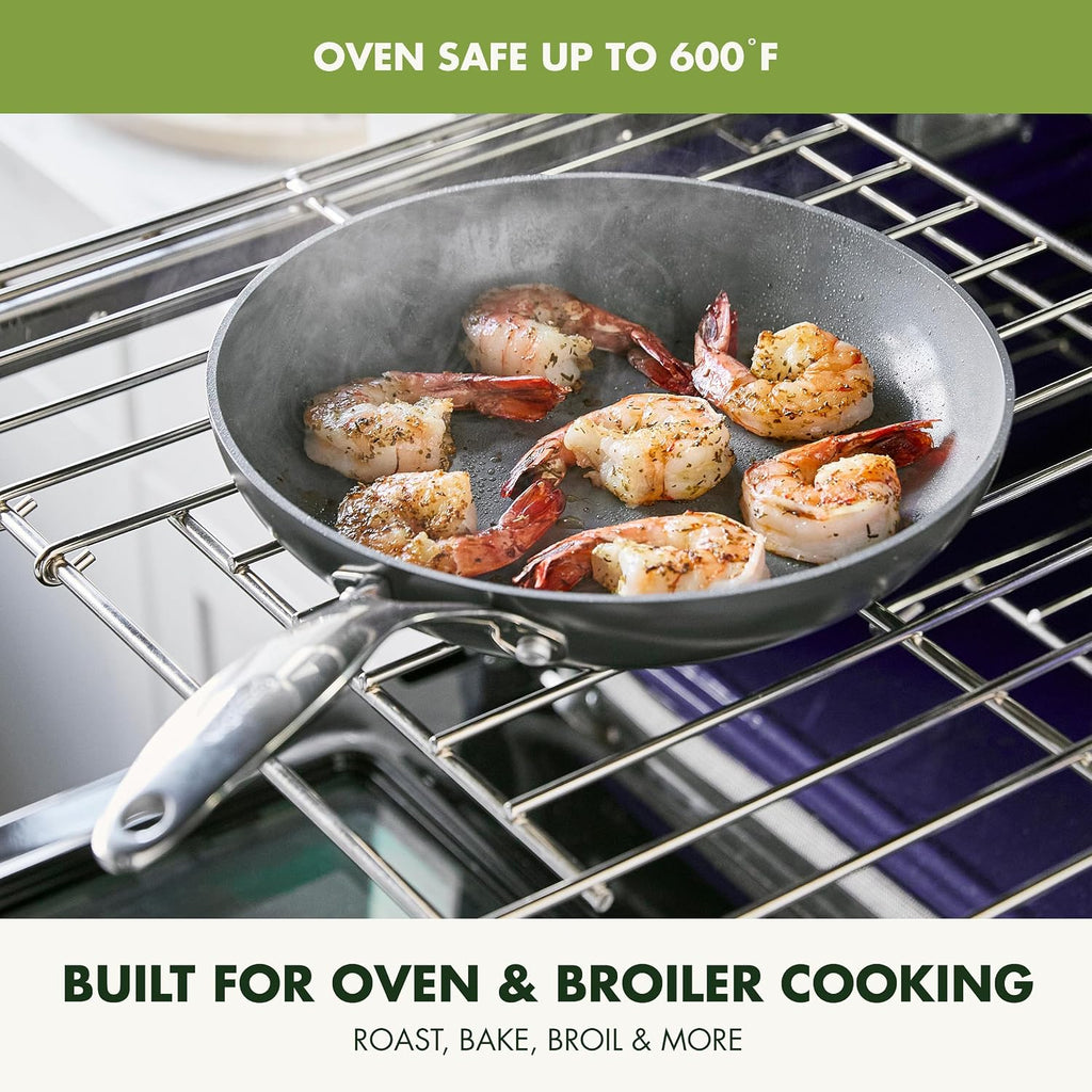GreenPan Valencia Pro Ceramic Nonstick 8' 9.5' & 11' Fry Pan Skillet Set, Hard Anodized PFAS-Free, Induction Ready, Compatible on All Cooktops, Dishwasher Safe, Oven Safe to 600F, Gray