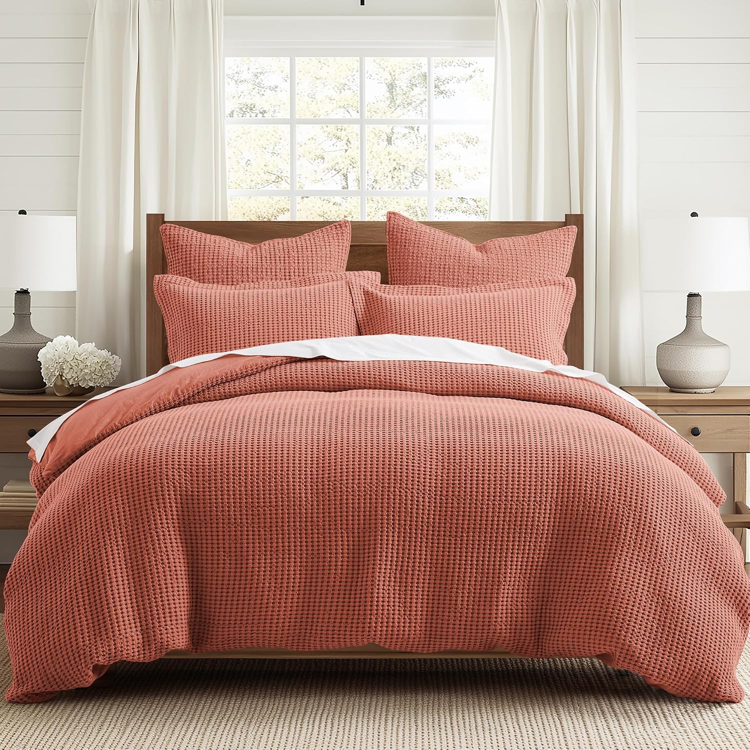 Levtex Home Mills Waffle Queen Duvet Cover Set (90x94in) with 2 Pillow Shams (26x20in) - Adobe - 100% Cotton Queen Size Duvet Cover Set - Soft, Pre-Washed