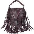 ZLYC Women's Leather Bamboo Hand Strap Featured Fringe Bohemian Tassel Studed Cross Body Bag
