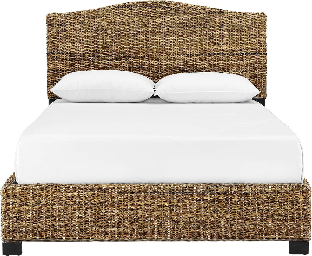 Crosley Furniture Serena Bed, Handwoven Natural Fiber Rattan Headboard and Footboard Set, Banana Leaf, Queen