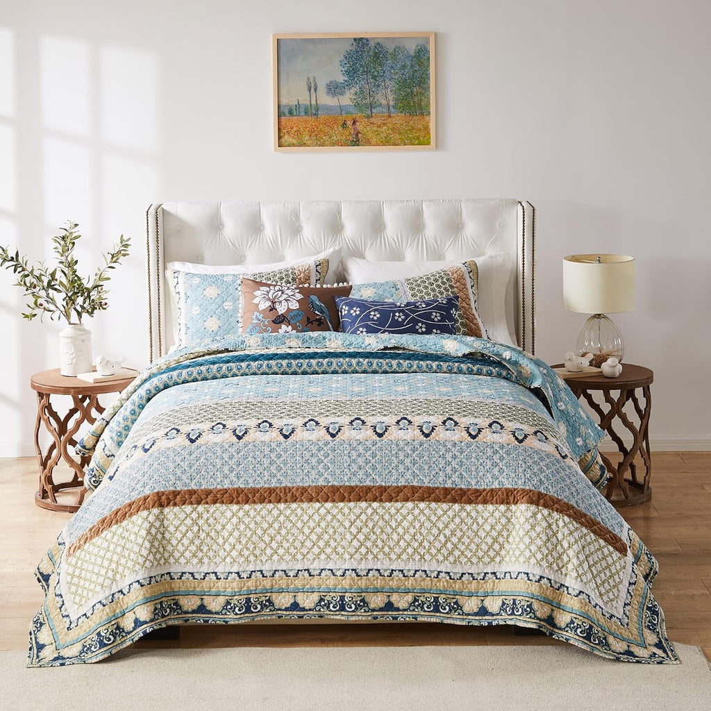 Greenland Home Thalia Quilted Bedding Set, 3-Piece Full/Queen, Blue, One Set
