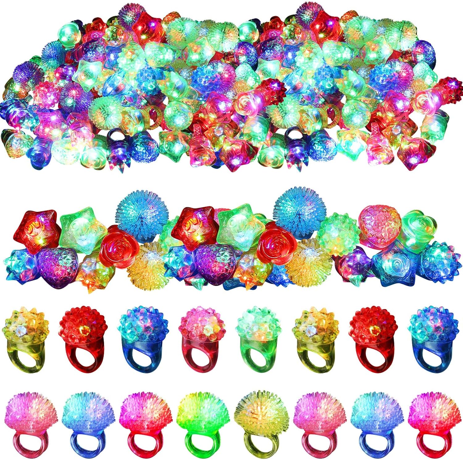 Leyndo 500 Pack Colorful LED Light up Rings End of Year Graduation Gifts for Student Glow in the Dark Rings Dj Party Favors Flash Jelly Lights for Classroom Prizes, Goodie Bag, Birthday Party (Mixed)