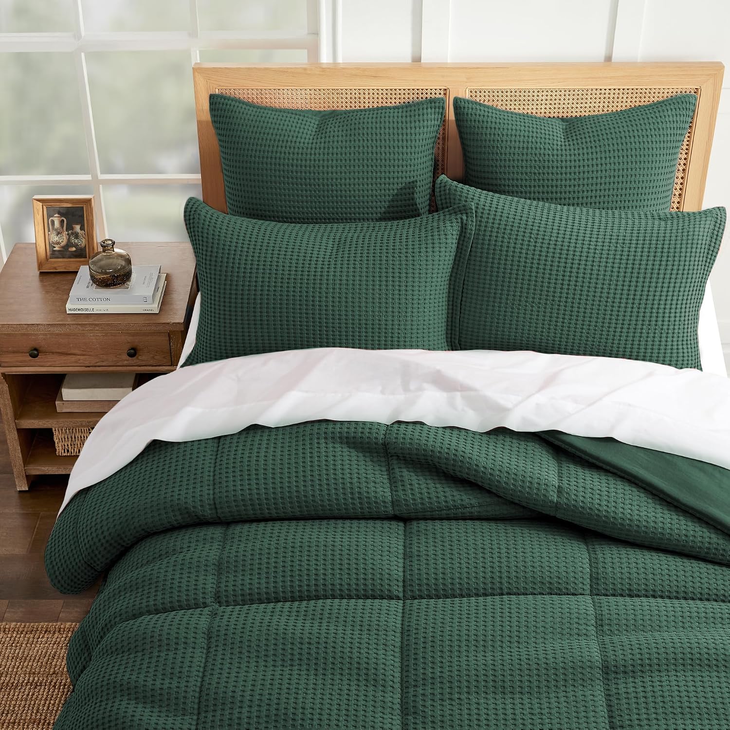 Levtex Home Mills Waffle Twin/Twin XL Comforter Set (68x88in) with 1 Pillow Sham (26x20in) - Forest Green - 100% Cotton Twin Size Comforter Set - Soft, Pre-Washed