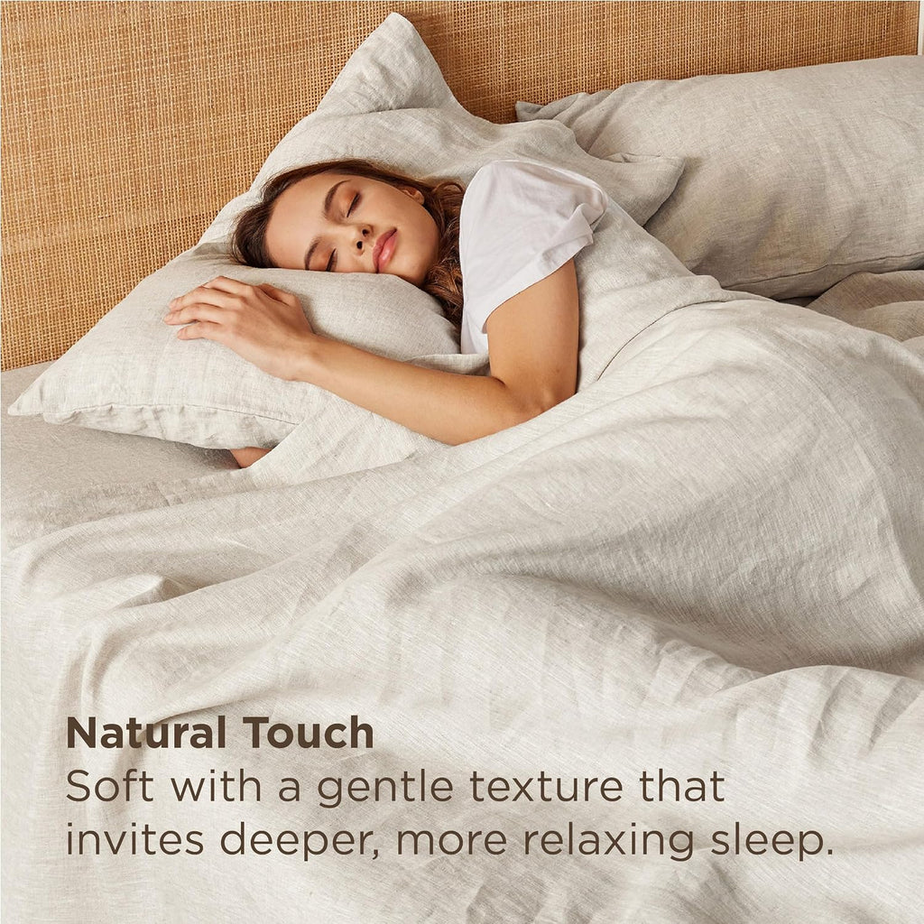 Bedsure Linen Sheets - California King Sheet Sets, Blend from Linen Cotton Bedsheets, Breathable & PureWoven Soft California King Bed Sheets, Deep Pocket Up to 16 Inches, 4 Pieces, Linen