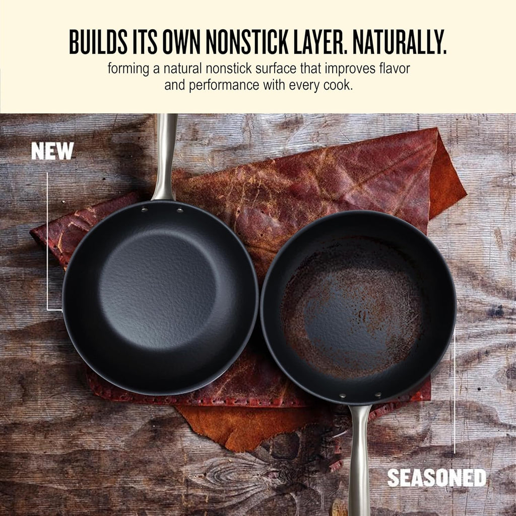 Alva Black Angus 9.5 & 11' Carbon Steel Frying Pan Set – Naturally Nonstick, PFAS-Free & Toxin-Free, Oven & Induction Safe, Chef-Grade Heat Control, Built to Last a Lifetime, Designed in Belgium