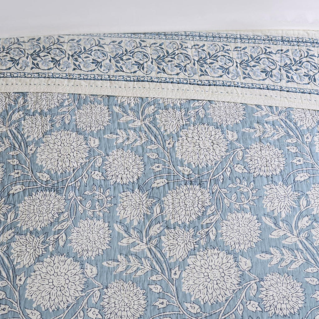 Levtex Home – Adare Blue Bedspread Set – Twin Bedspread (80x106in.) and 1 Standard Sham (20x26in.) – Floral Botanical Design – Blue and White – Reversible – Cotton