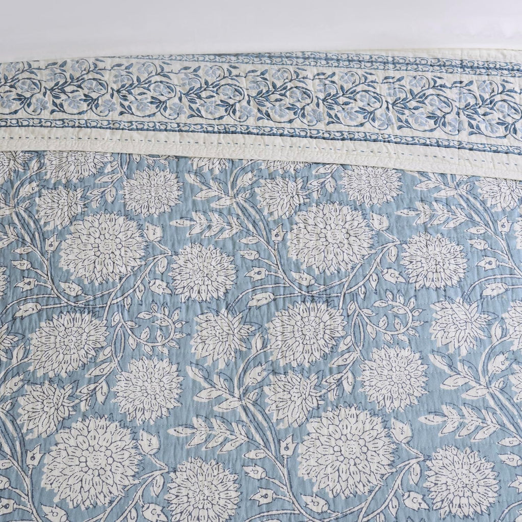 Levtex Home – Adare Blue Bedspread Set – Full Bedspread (96x106in.) and 2 Standard Shams (20x26in.) – Floral Botanical Design – Blue and White – Reversible – Cotton