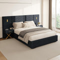DEINPPA Luxury Queen Bed Frame with Built-in Gold LED Lights and Nightstands, Queen Size Platform Bed with Oversize Upholstered Headboard, No Box Spring Needed-Gunmetal Black