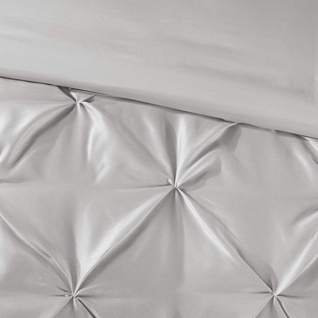 Madison Park Essentials Room in a Bag Faux Silk Comforter Set - Luxe Diamond Tufting All Season Bedding, Matching Curtains, Decorative Pillows, Grey King(104'x92') 24 Piece