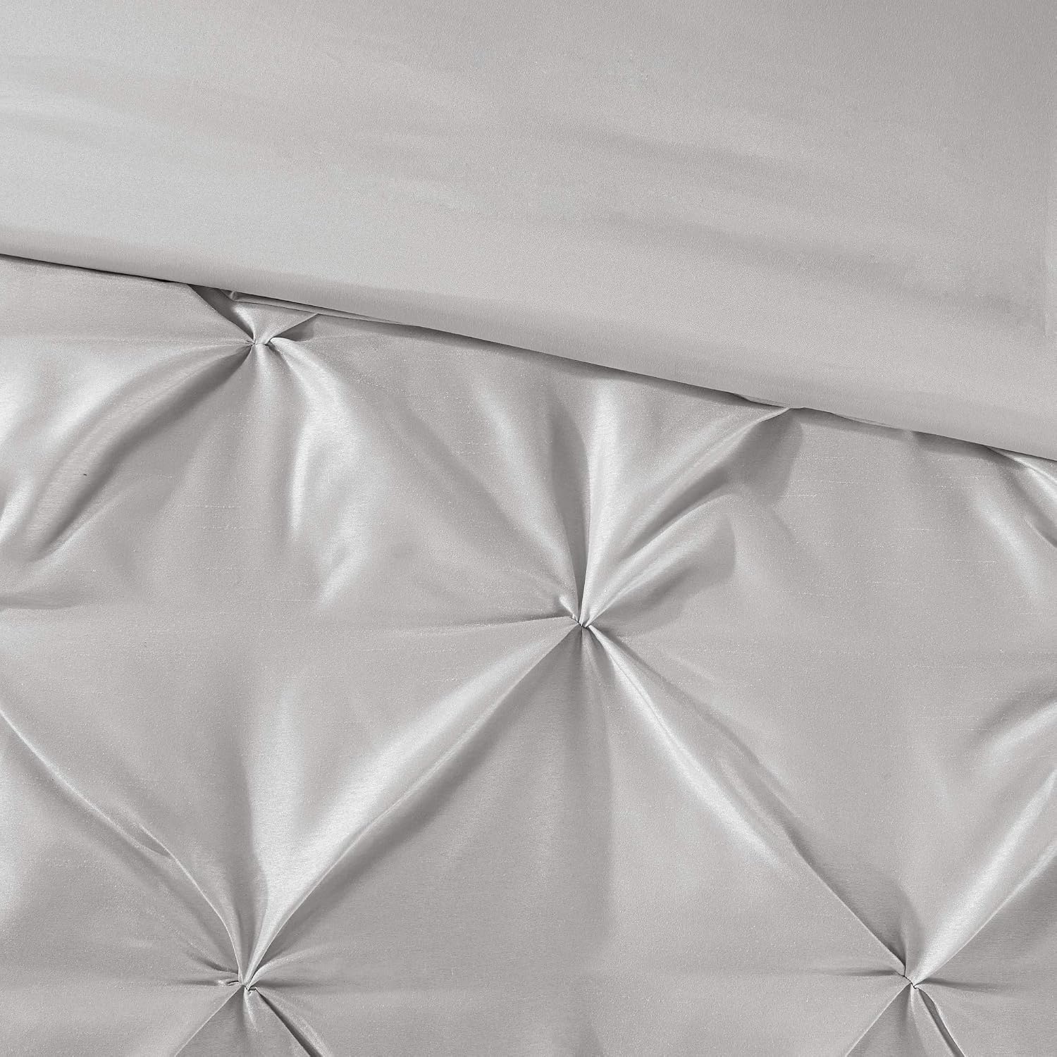 Madison Park Essentials Room in a Bag Faux Silk Comforter Set - Luxe Diamond Tufting All Season Bedding, Matching Curtains, Decorative Pillows, Grey Cal King(104'x92') 24 Piece