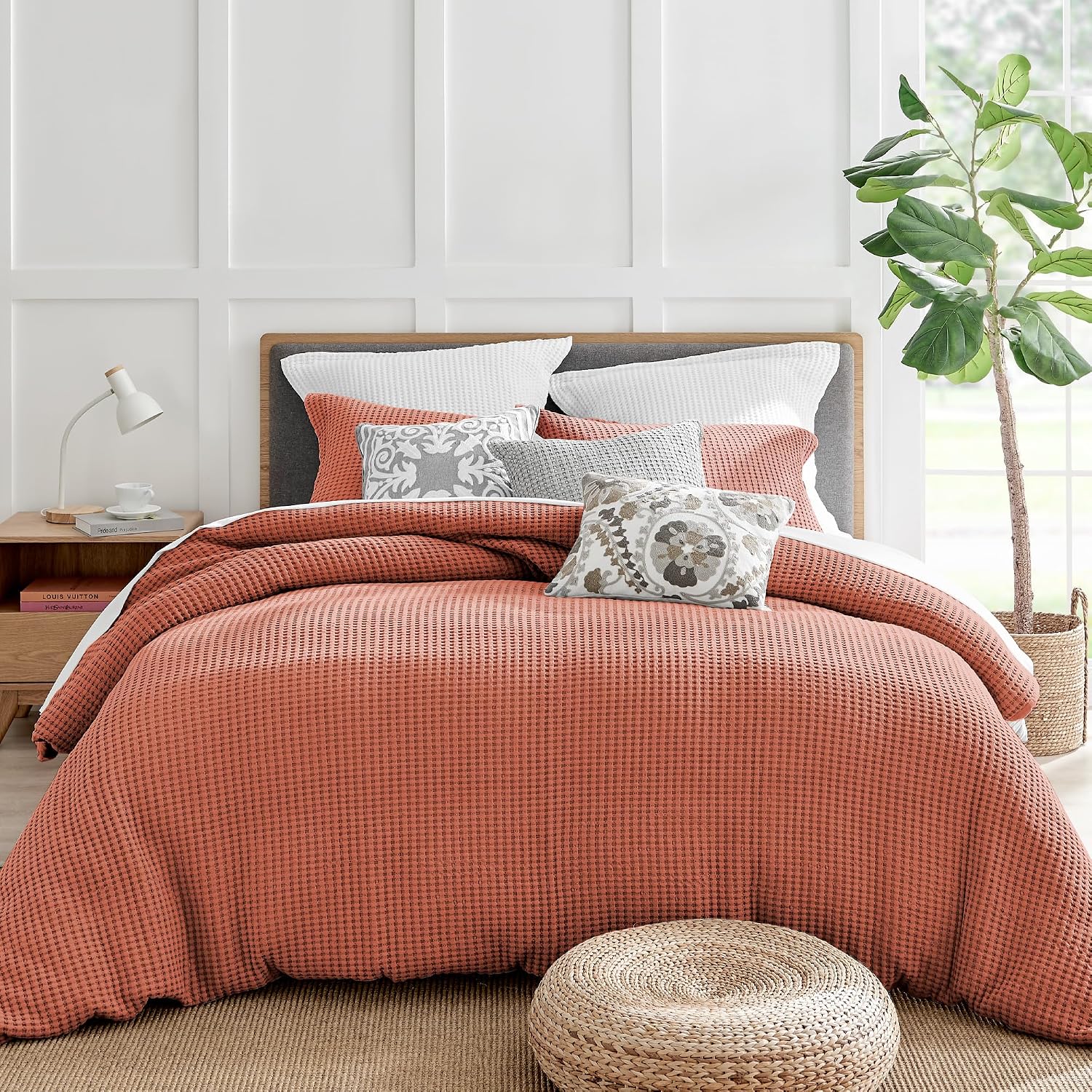Levtex Home Mills Waffle Queen Duvet Cover Set (90x94in) with 2 Pillow Shams (26x20in) - Adobe - 100% Cotton Queen Size Duvet Cover Set - Soft, Pre-Washed