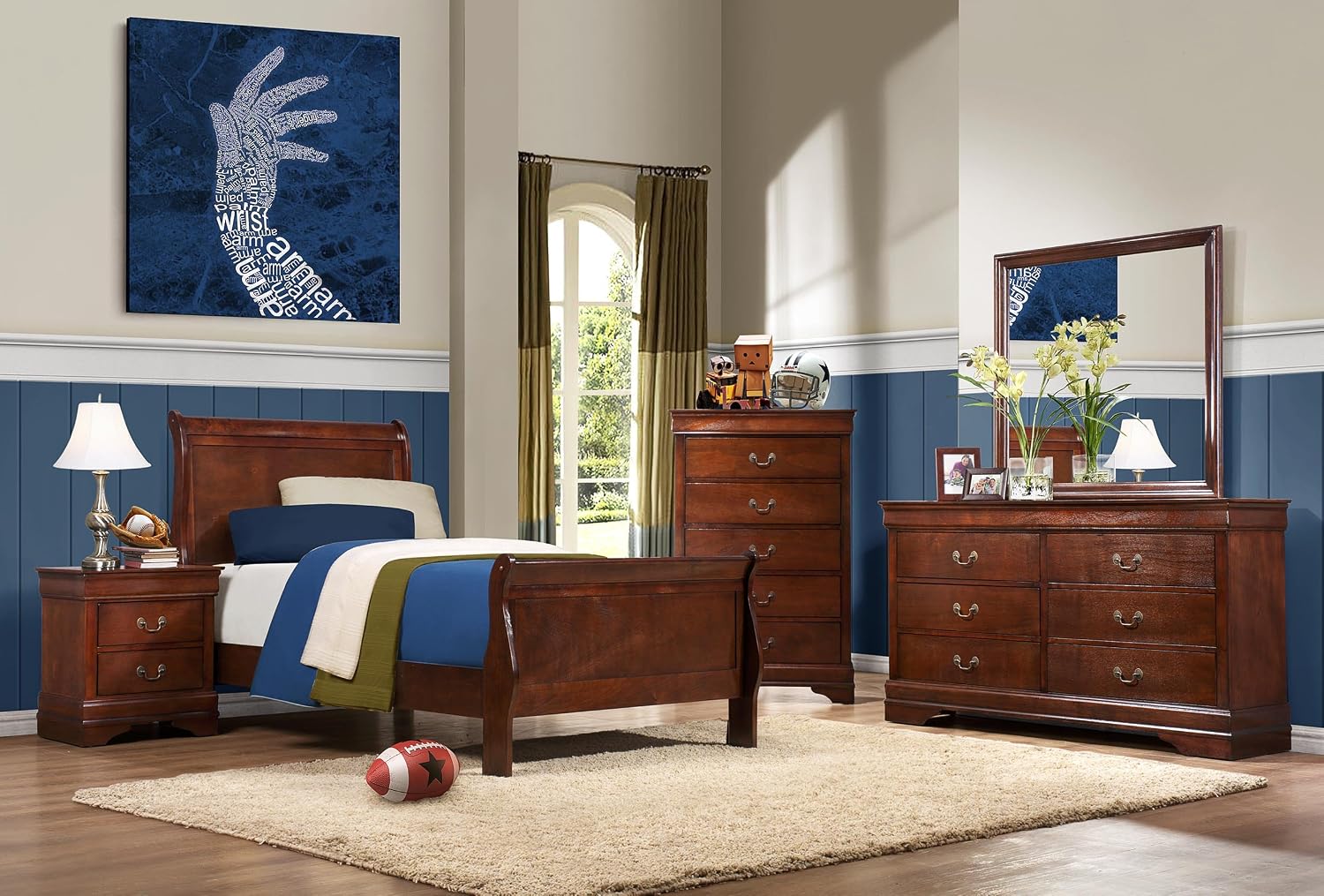Homelegance Quincy Sleigh Panel Bed, Twin, Cherry
