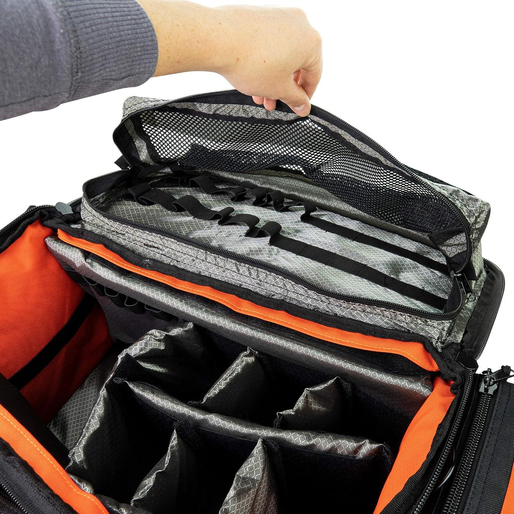 LINE2design Empty Medical Elite Trauma Bag - First Responder Carrier Bag for EMT, Paramedic, Emergency and Medical Supplies Kit - Heavy-Duty Zippered Pockets Portable EMS Home Health Aides - Orange