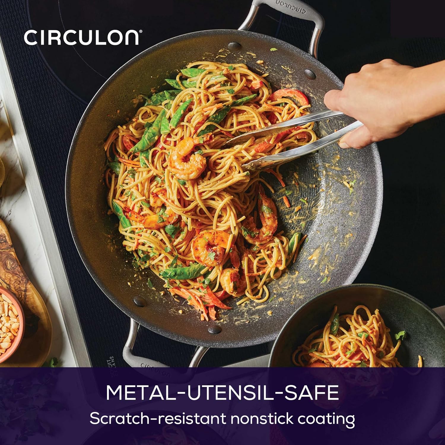 Circulon A1 Series w/ScratchDefense Nonstick Induction Wok with Lid, 14-Inch, Wok Pan with Lid, Graphite
