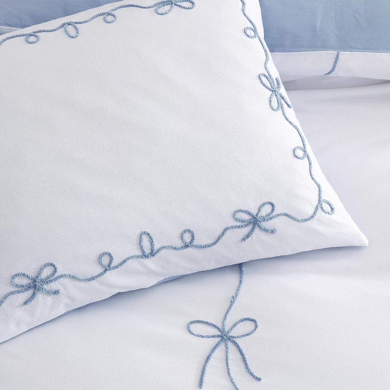 Peri Home Bows Bedding Cottage Core 100% Cotton 3-Piece Comforter and Sham Set, Full/Queen, Blue Sasha Bows