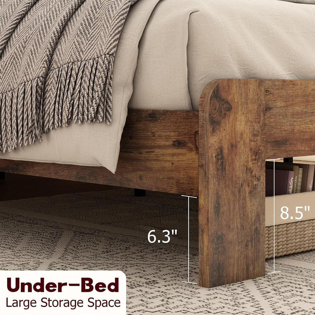 NNOOTK Queen Size Bed Frame, Vintage Platform Bed Frame with Wood Headboard and Footboard, 12 Wood Slats Support, No Box Spring Needed (Dark Brown)