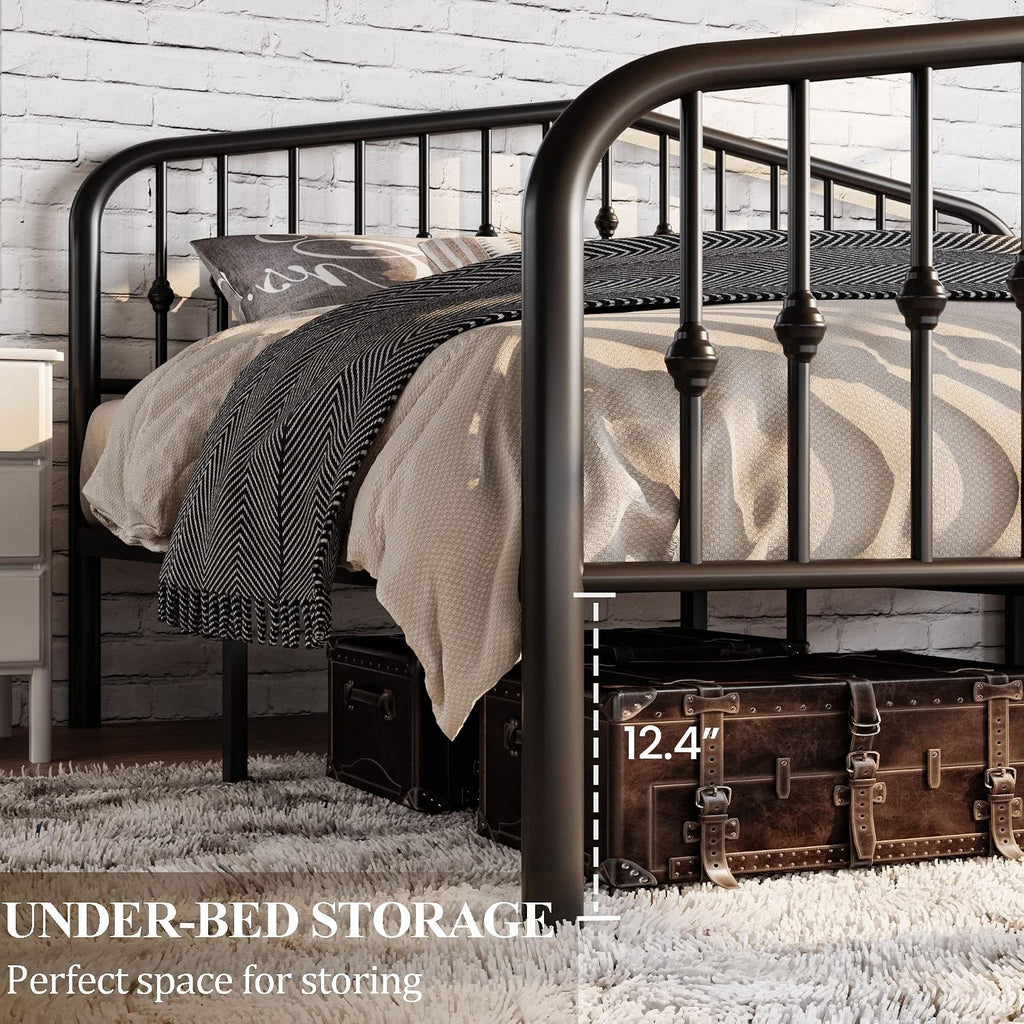 SHA CERLIN Full Size Metal Platform Bed Frame with Victorian Style Wrought Iron-Art Headboard/Footboard, No Box Spring Required, Black
