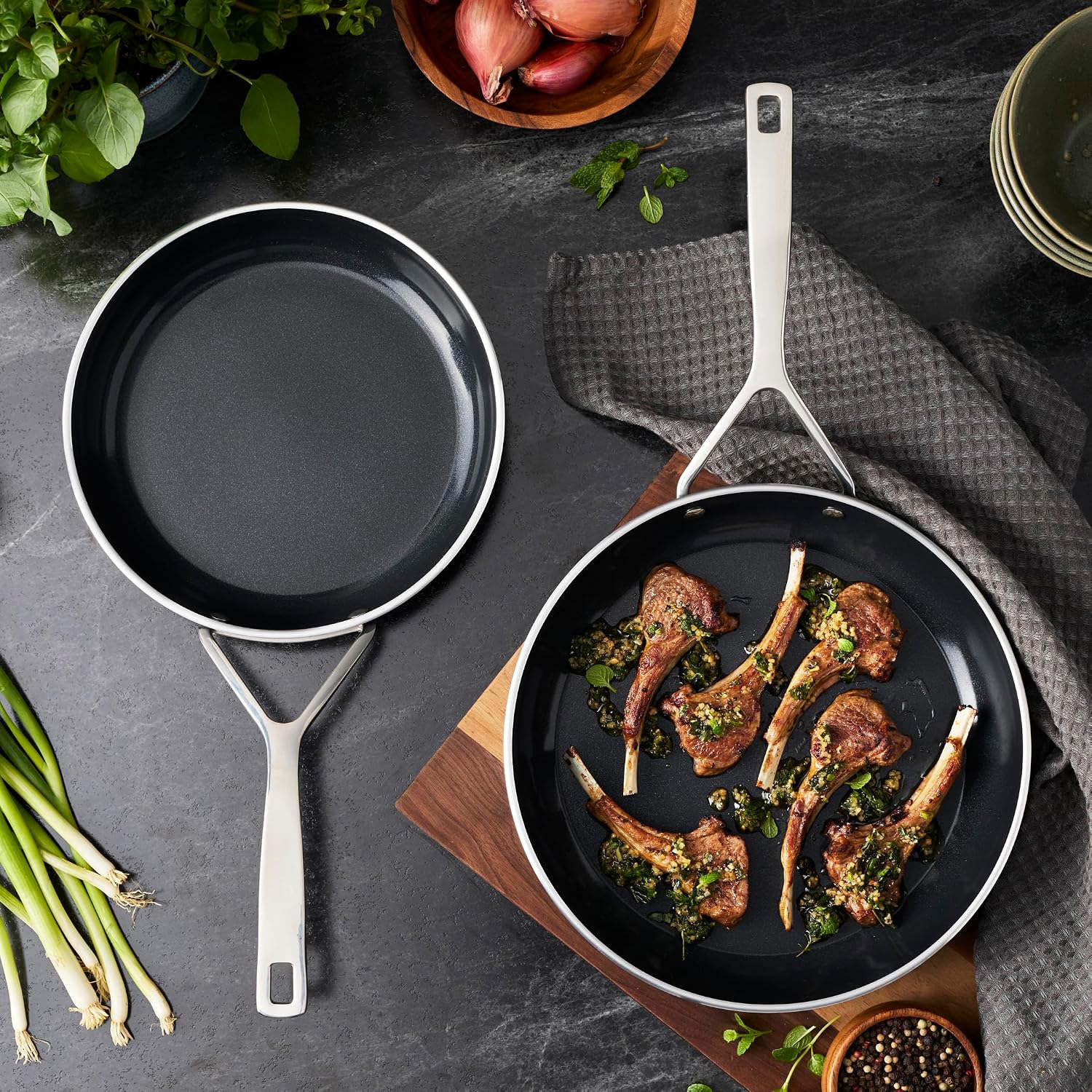 Demeyere AluPro 5, Ceramic 2-pc Aluminum Nonstick Fry Pan Set, 9.5' and 11', Ceramic Nonstick Coating, Lightweight Construction, Compatible with all Cooking Surfaces