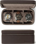 TAWBURY Watch Case - 3 Slot Genuine Top-Grain Leather Watch Travel Case for Men & Women with Metal Zipper and Extra Wide Pillows for Large Watches (Brown)