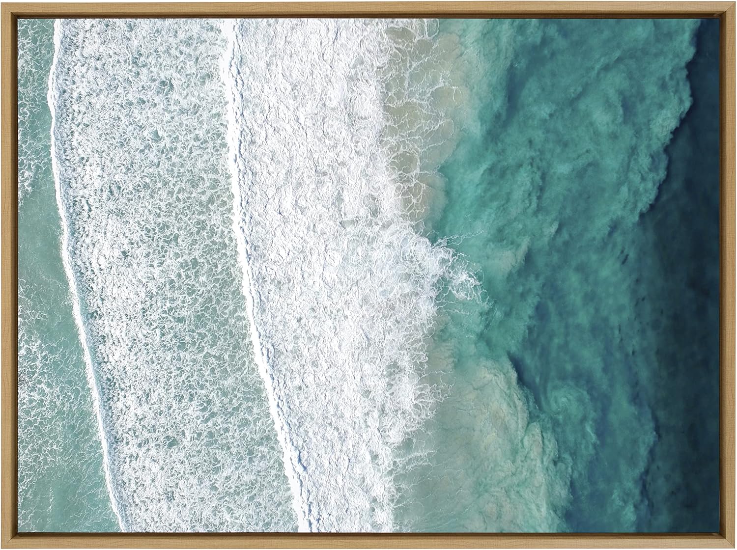 Kate and Laurel Sylvie Ocean Waves by the Bay Framed Canvas Wall Art by The Creative Bunch Studio; 28x38 Natural; Ocean Coastal Landscape Wall Décor