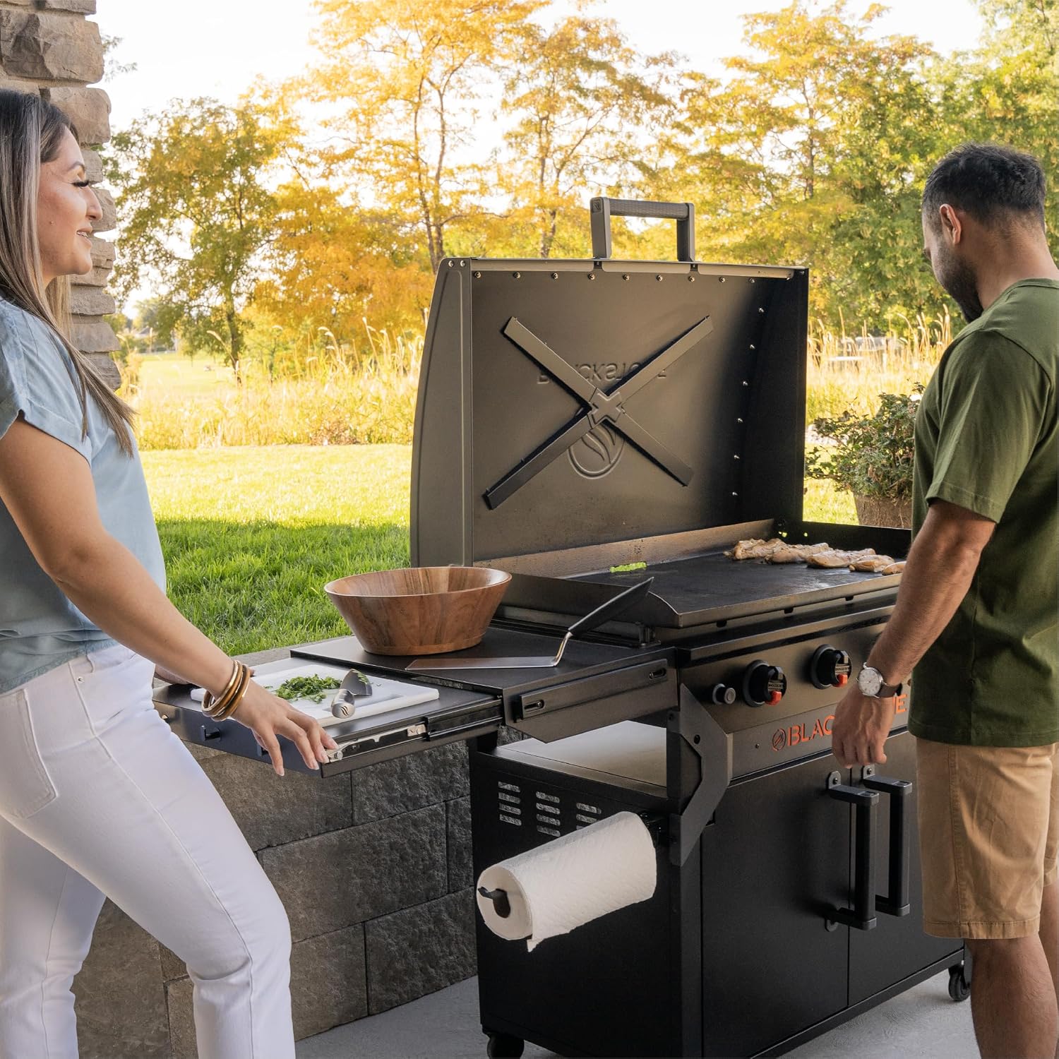Blackstone 2309 Iron Forged 36' Omnivore Griddle with X-Braced Hood and Enclosed Cabinet, Powder Coated Steel, Black