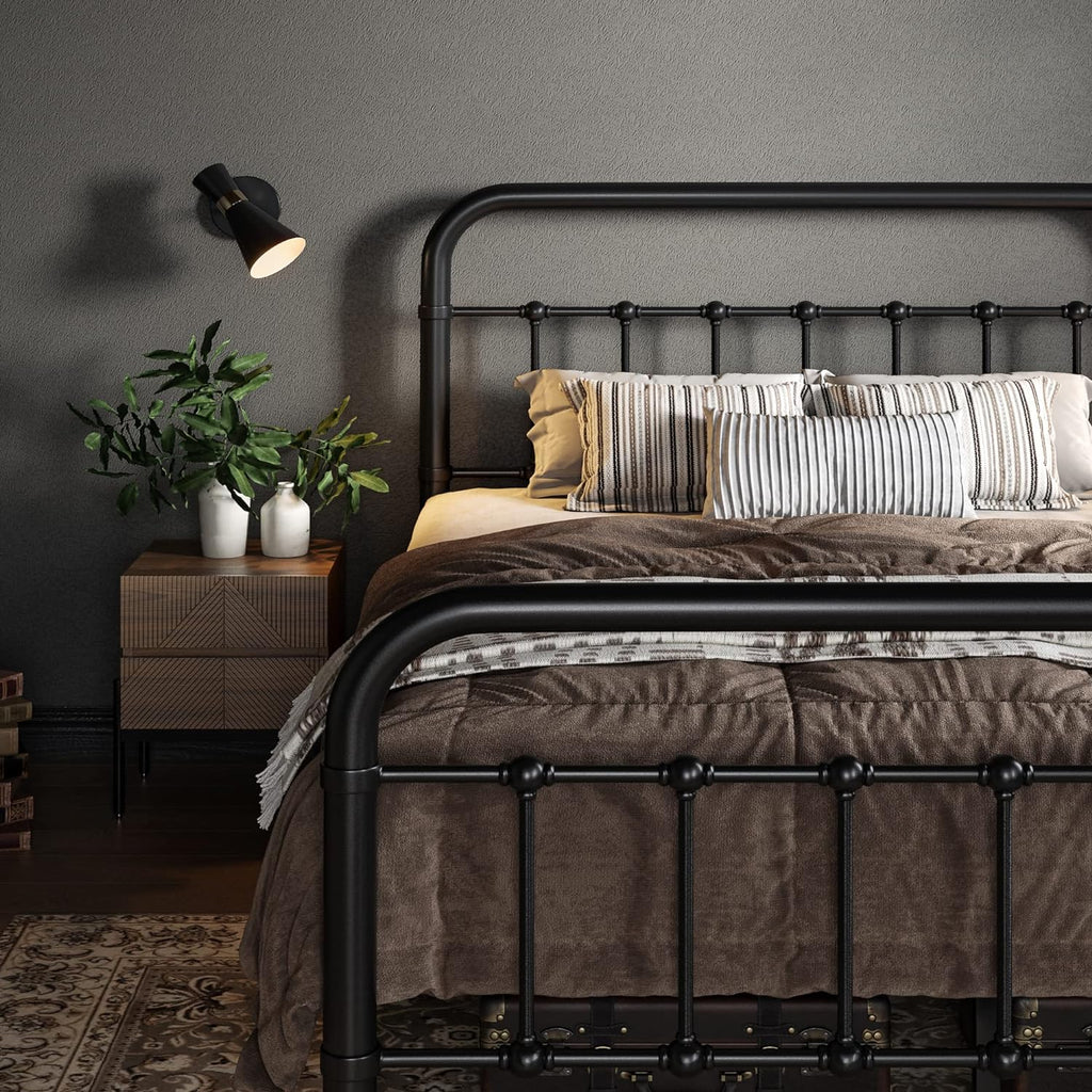 Allewie Full Size Metal Platform Bed Frame with Victorian Style Wrought Iron-Art Headboard/Footboard, No Box Spring Required, Black