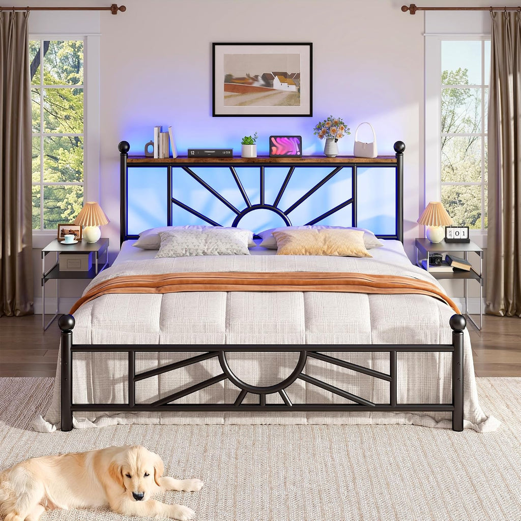 Homkdom 14 inch Full Size Meta Platform Bed Frame with Headboard and Footboard, Victorian Full Size Bed Frame with Under Bed Storage/No Box Spring Needed/Noise-Free/Easy Assembly, Black