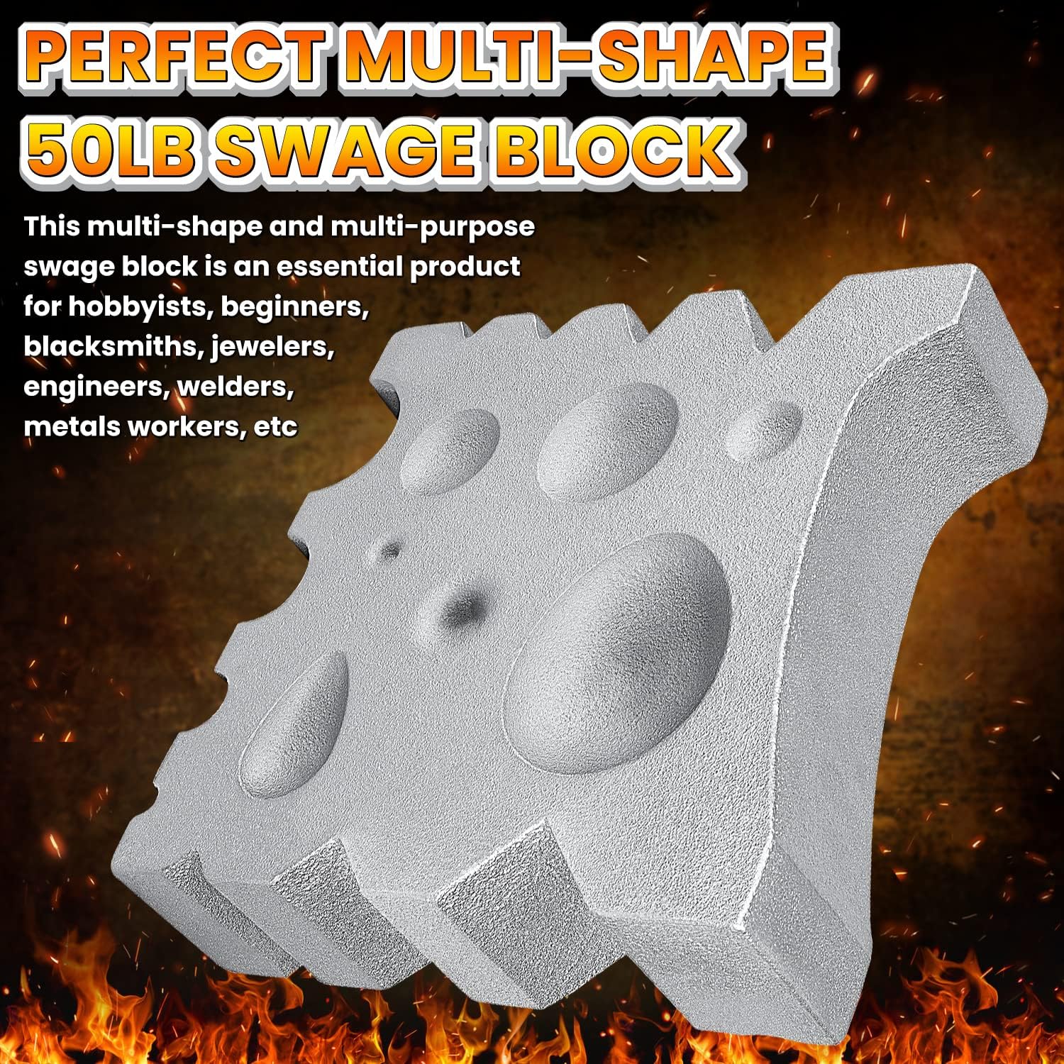 50lb Blacksmith Swage Block Anvil Forge Bowl Ladle Spoon Rivet Dimple Making Bending Punching Shaping Forming Metal Forging Tool Heavy Duty Solid Cast Ductile Iron Silver