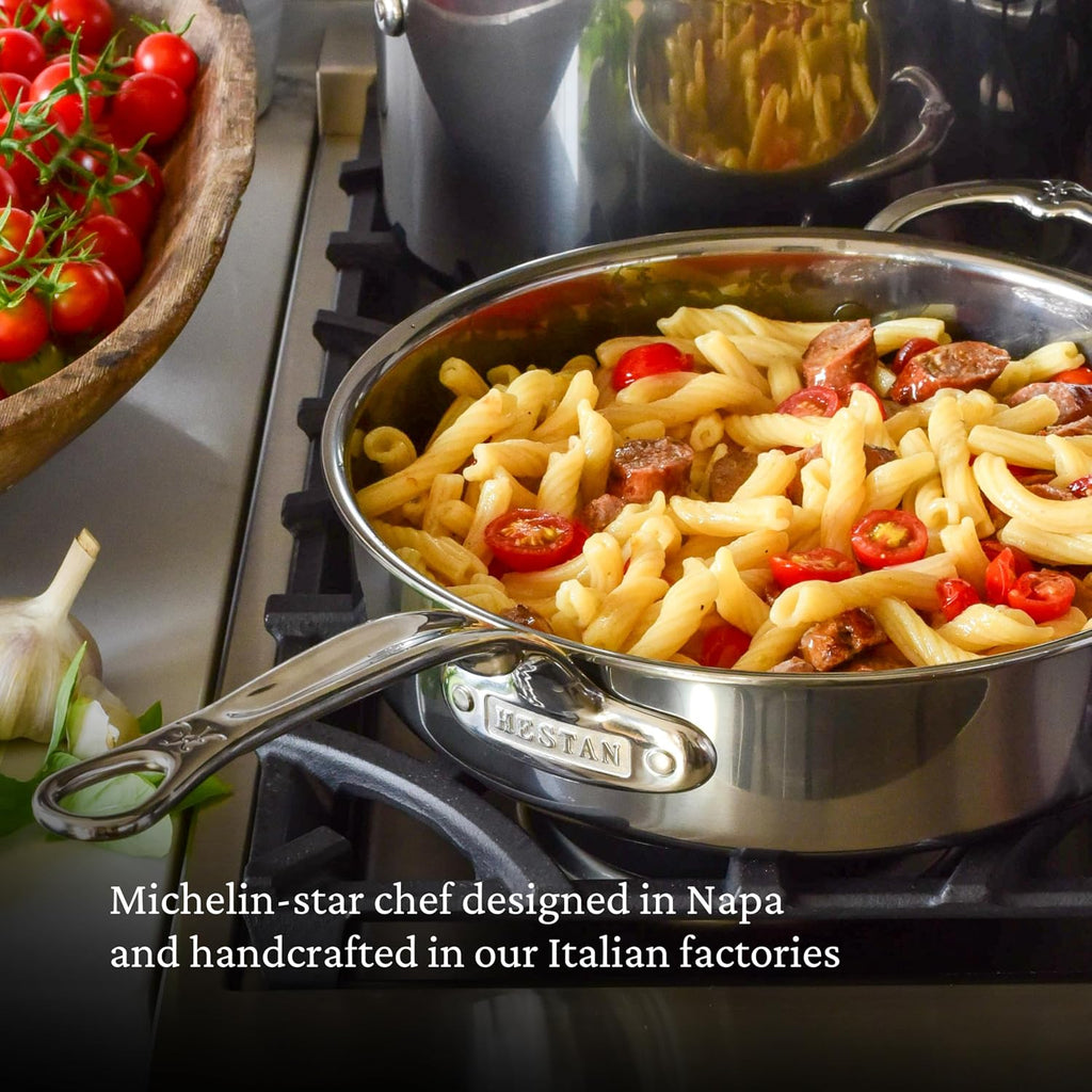 Hestan NanoBond Molecular Titanium Saute Pan with Lid, 3.5-Quart - PFAS-Free Stainless Steel, 4x Stronger, 1050°F Safe, Induction Compatible, Handcrafted Italy