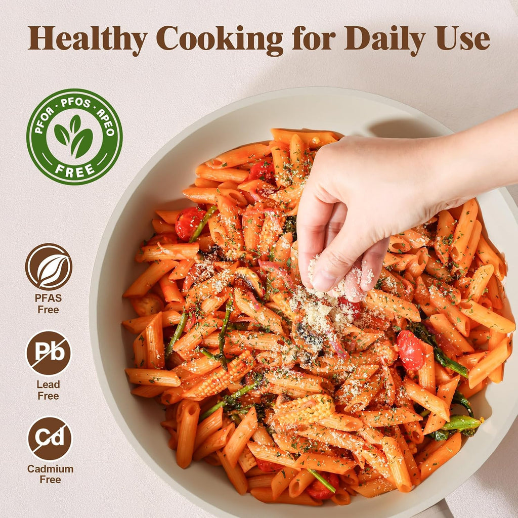 SENSARTE 20Pcs Pots and Pans Set Nonstick, Ceramic Cookware Set Non Stick, Non-toxic Healthy Kitchen Cooking Set, Induction Compatible, Dishwasher Safe, PFAS/PTFE/PFOA Free, TAUPE