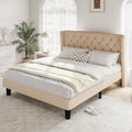 Allewie Queen Size Bed Frame with Button Tufted Wingback Headboard, Modern Upholstered Bed Frame with Solid Wooden Slats Support - No Box Spring Needed, Easy Assembly, Beige
