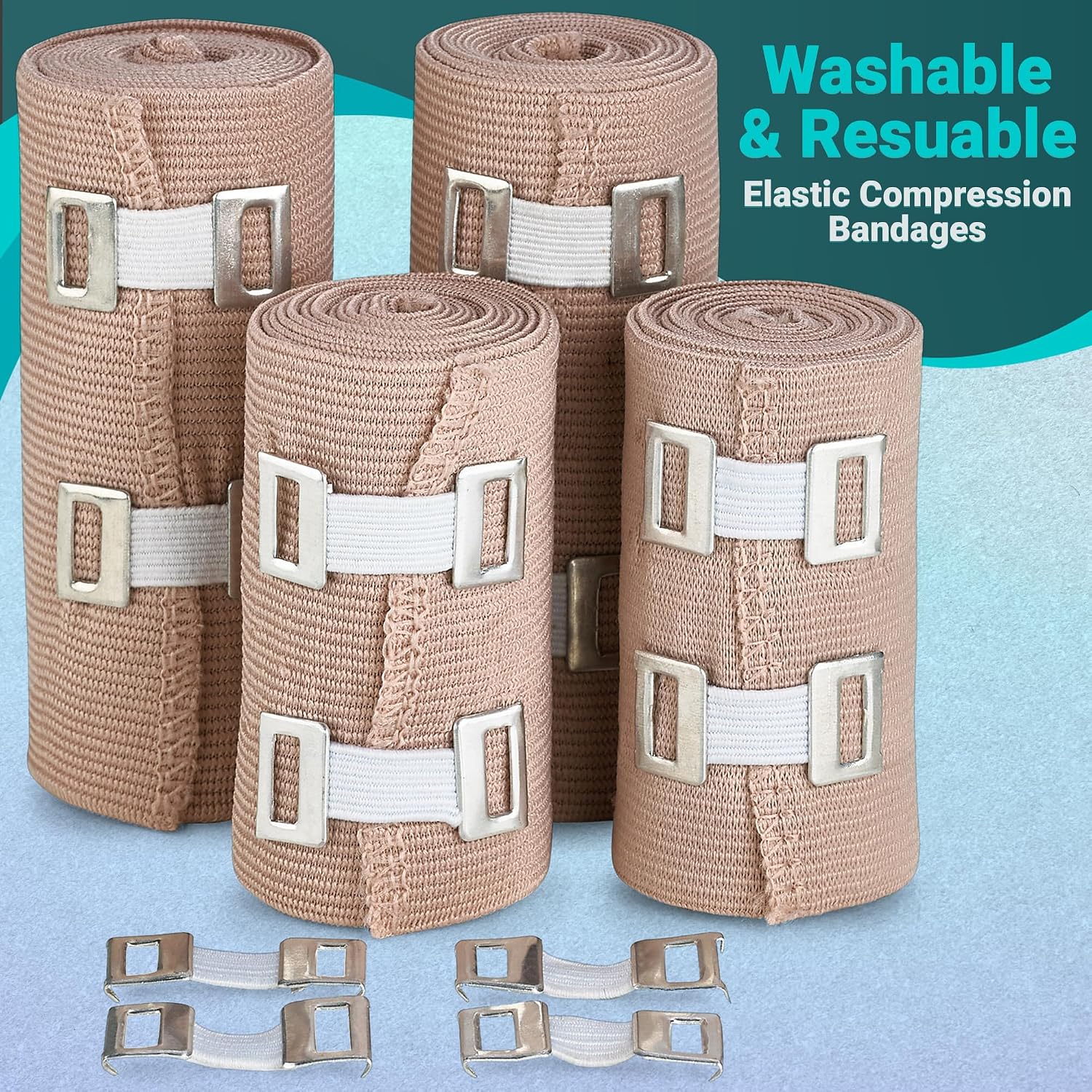 Elastic Compression Bandage Wrap - Premium Quality (Set of 200) w/Hooks, Athletic Sport Support Tape Rolls for Ankle, Wrist, Arm, Leg Sprains First Aid Bandages (100)- 2' x 5 Ft (100)- 3' x 5 Ft