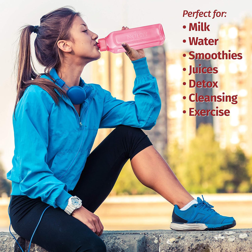 Sports Water Bottle Square Juice Box 144 Set 17 oz. Great for Juices Milk Smoothies Plastic Wide-Mouth Reusable Leak Proof Drink Bottle/Carton for School Bags Lunch Boxes Gym Flip Lid -BPA Free