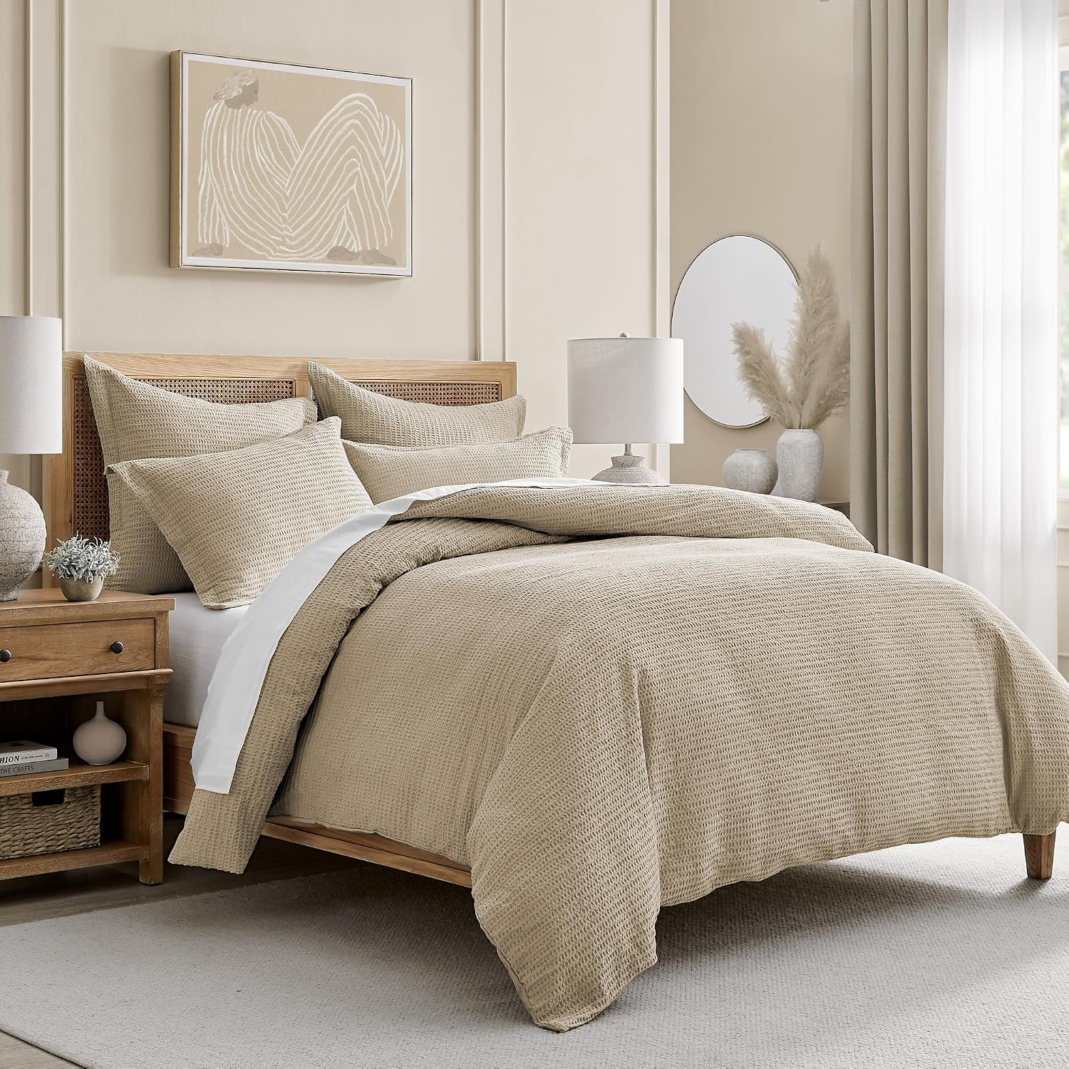 Levtex Home Cloud Waffle Full/Queen Comforter Set (90x94in) with 2 Pillow Shams (26x20in) - Solid Waffle Cotton Texture - Taupe - 100% Cotton Full/Queen Size Comforter Set - Soft, Pre-Washed