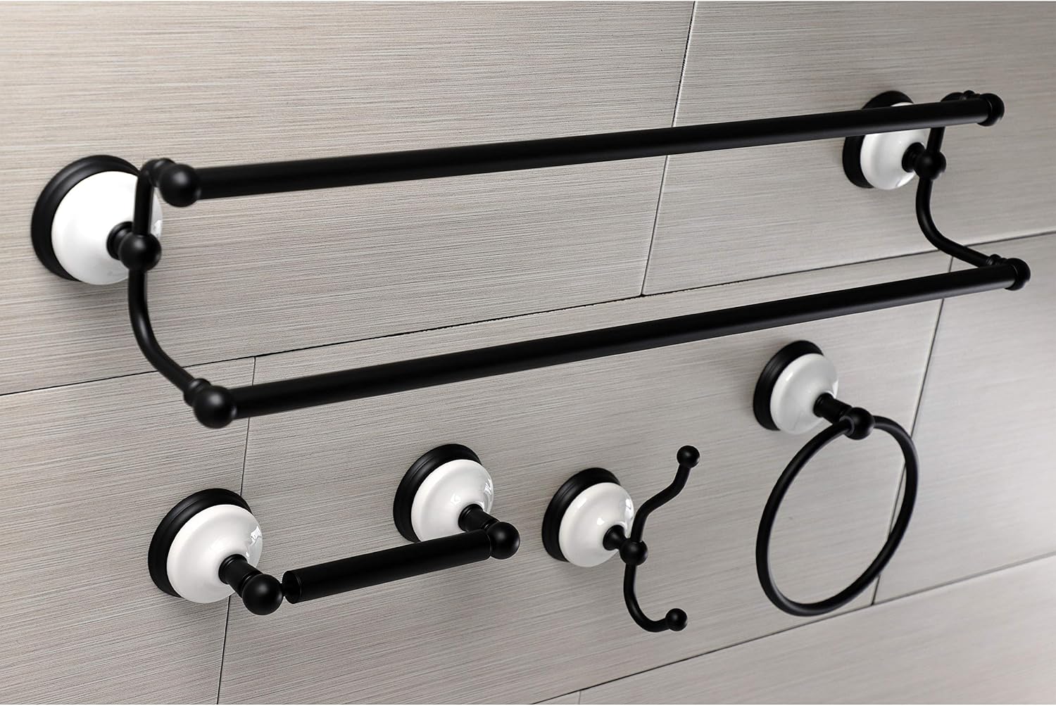 Kingston Brass BAK1113478MB Victorian 4-Piece 24-Inch Dual Towel Bar Bathroom Accessory Set in Matte Black