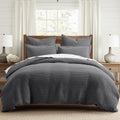 Levtex Home Mills Waffle Queen Duvet Cover Set (90x94in) with 2 Pillow Shams (26x20in) - Charcoal - 100% Cotton Queen Size Duvet Cover Set - Soft, Pre-Washed
