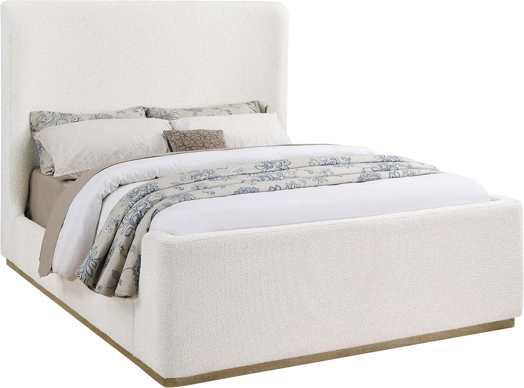 Coaster Home Furnishings - Nala - Wood - Upholstered Platform Sleigh Bed with Wingback Headboard, Foam Padding and Oak Base - Bedroom - Queen Size - Cream - 302046Q