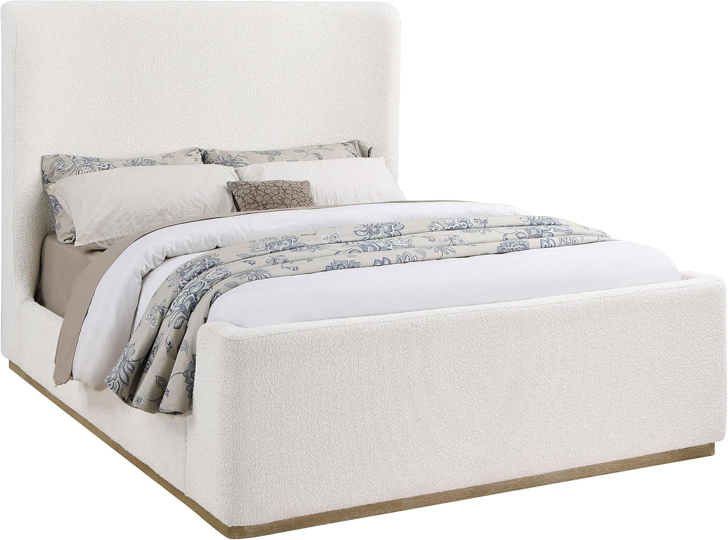Coaster Home Furnishings - Nala - Wood - Upholstered Platform Sleigh Bed with Wingback Headboard, Foam Padding and Oak Base - Bedroom - Queen Size - Cream - 302046Q