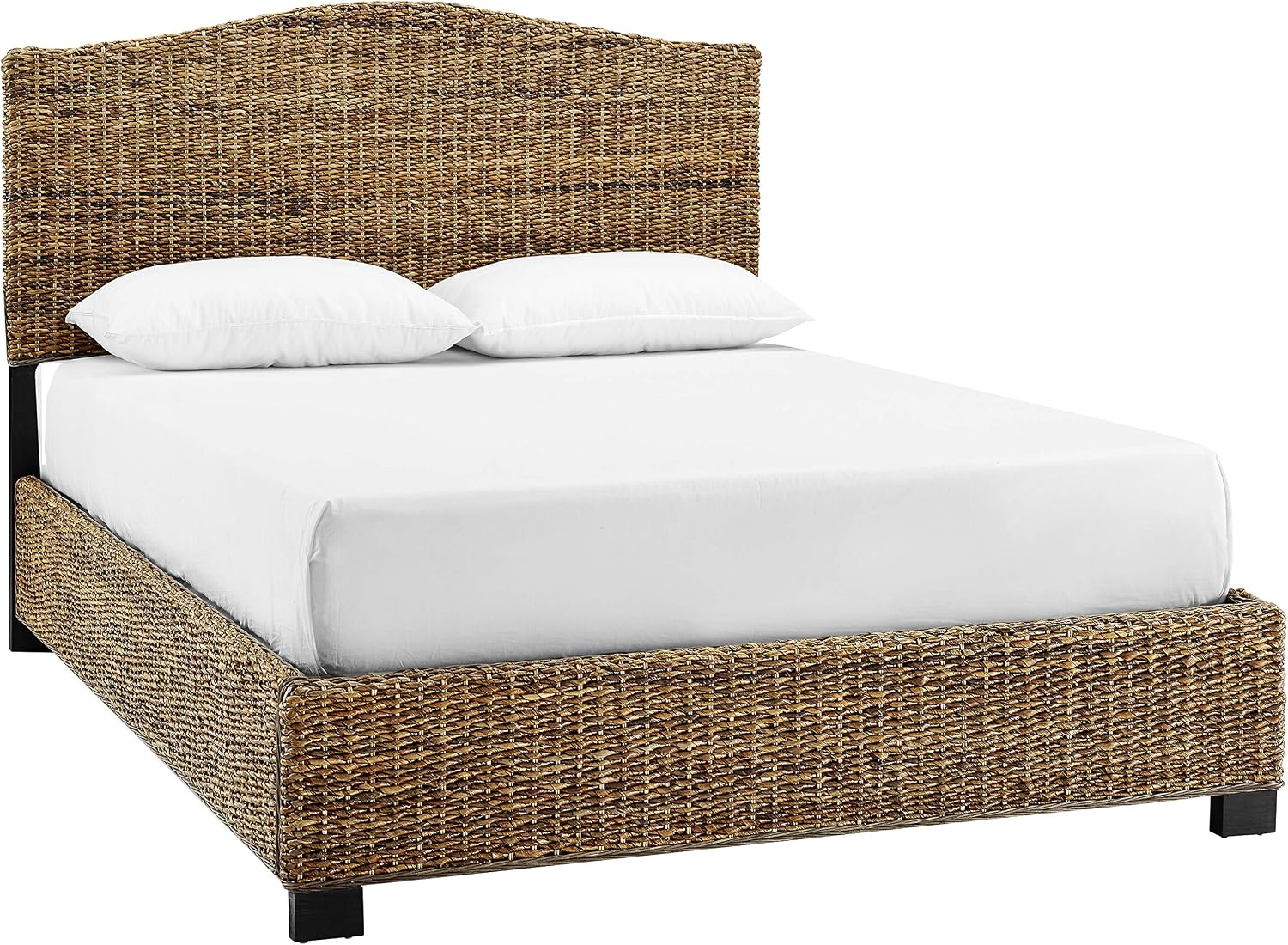 Crosley Furniture Serena Bed, Handwoven Natural Fiber Rattan Headboard and Footboard Set, Banana Leaf, Queen