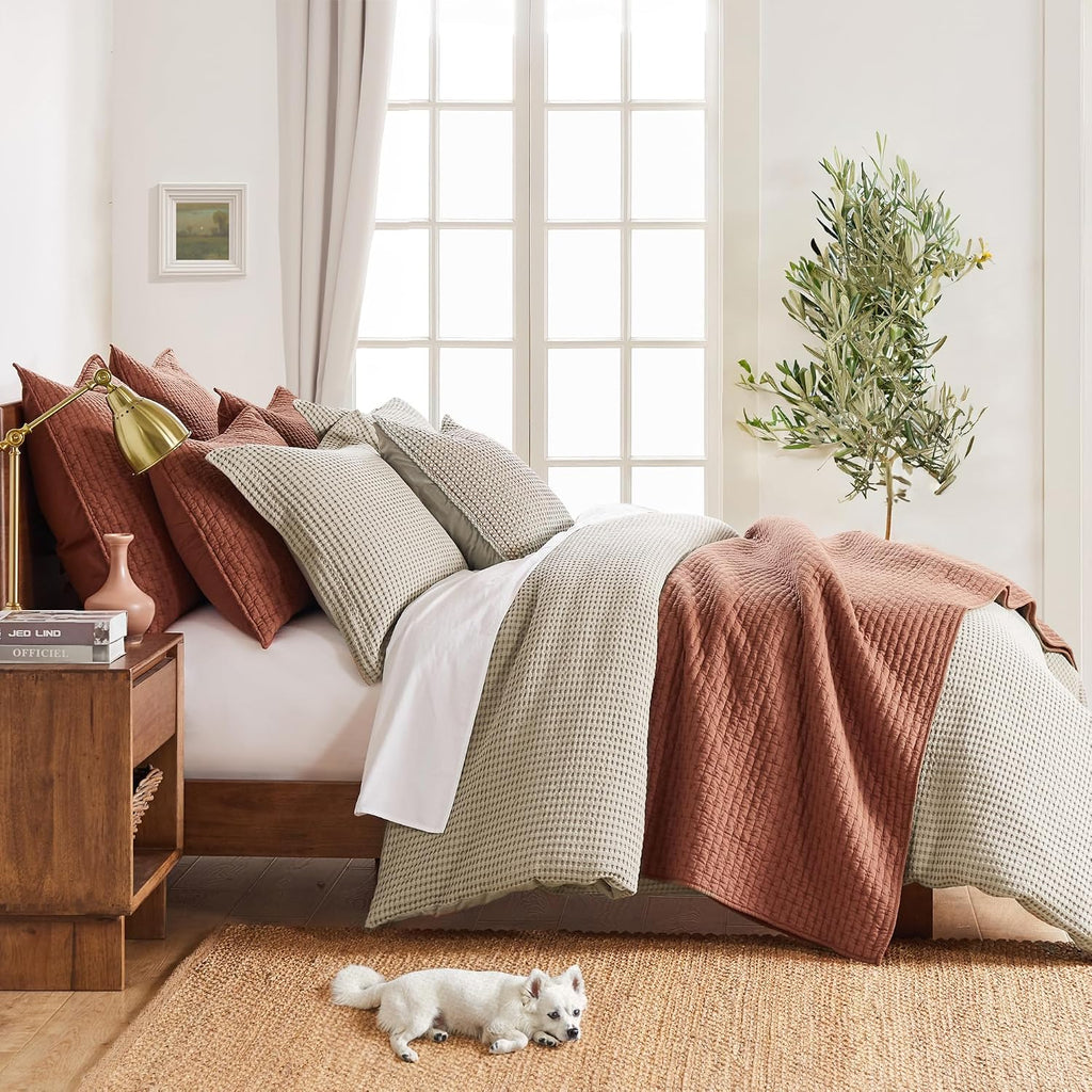 Levtex Home Cloud Waffle Twin/Twin XL Comforter Set (68x88in) with 1 Pillow Sham (26x20in) - Solid Waffle Cotton Texture - Taupe - 100% Cotton Twin Size Comforter Set - Soft, Pre-Washed