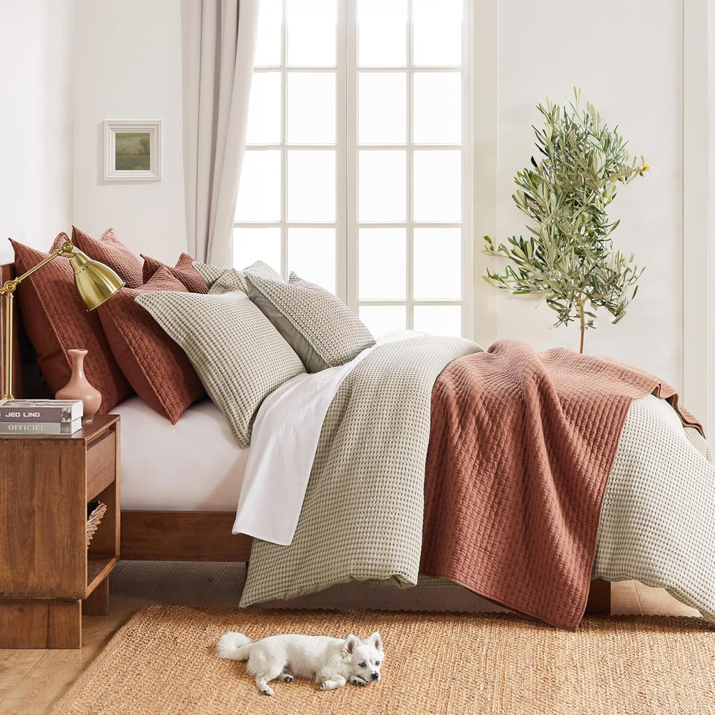 Levtex Home Cloud Waffle Full/Queen Comforter Set (90x94in) with 2 Pillow Shams (26x20in) - Solid Waffle Cotton Texture - Taupe - 100% Cotton Full/Queen Size Comforter Set - Soft, Pre-Washed