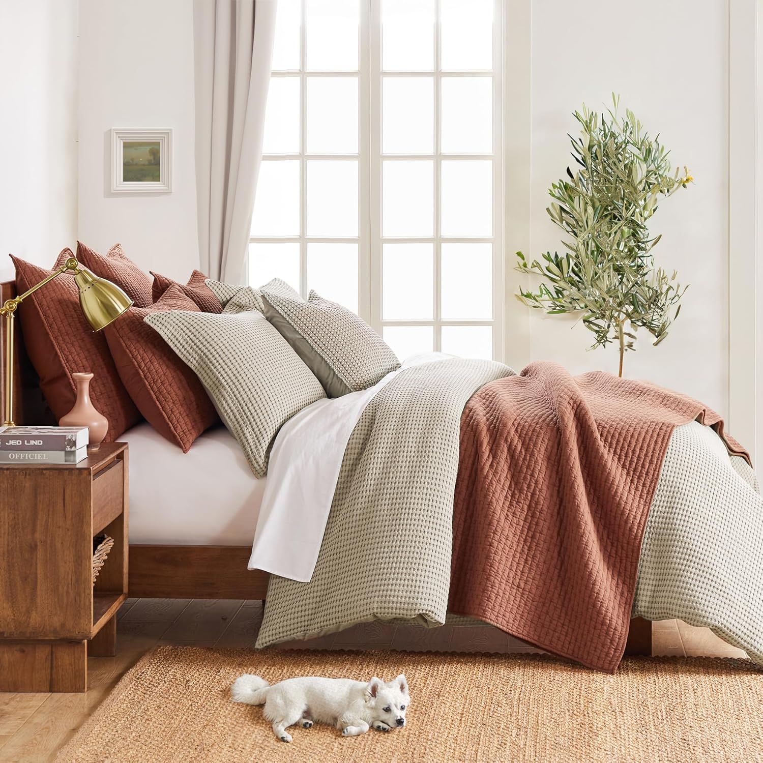 Levtex Home Cloud Waffle Full/Queen Comforter Set (90x94in) with 2 Pillow Shams (26x20in) - Solid Waffle Cotton Texture - Taupe - 100% Cotton Full/Queen Size Comforter Set - Soft, Pre-Washed