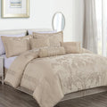 Chezmoi Collection Royale 7-Piece Jacquard Floral Comforter Set, Oversized Queen, Champagne