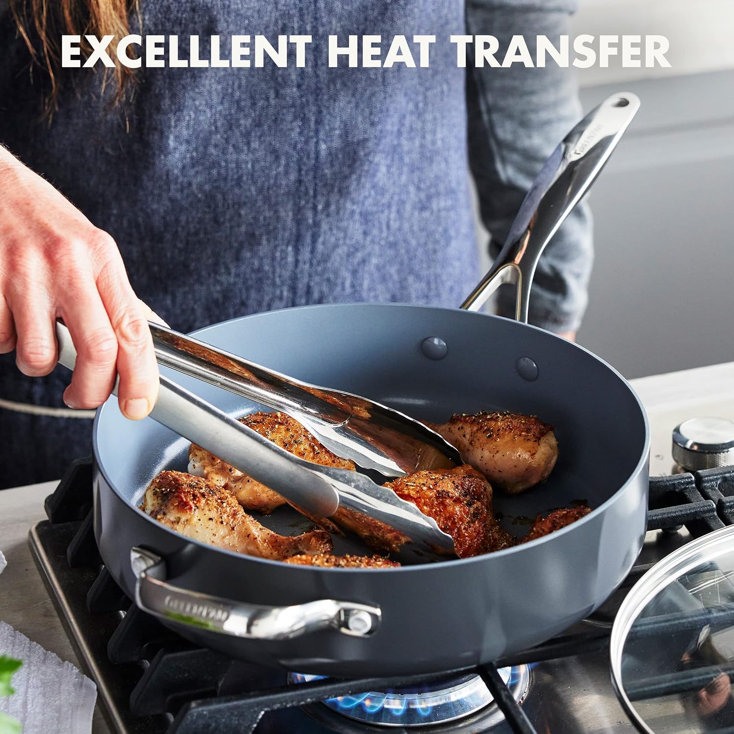 GreenPan Valencia Pro Hard Anodized Healthy Ceramic Nonstick 4.5QT Saute Pan Jumbo Cooker with Lid, PFAS-Free, Induction, Dishwasher Safe, Oven Safe, Gray