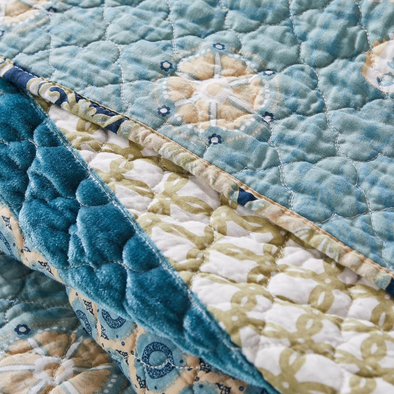 Greenland Home Thalia Quilted Bedding Set, 3-Piece Full/Queen, Blue, One Set