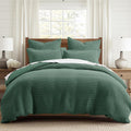 Levtex Home Mills Waffle Queen Duvet Cover Set (90x94in) with 2 Pillow Shams (26x20in) - Forest Green - 100% Cotton Queen Size Duvet Cover Set - Soft, Pre-Washed