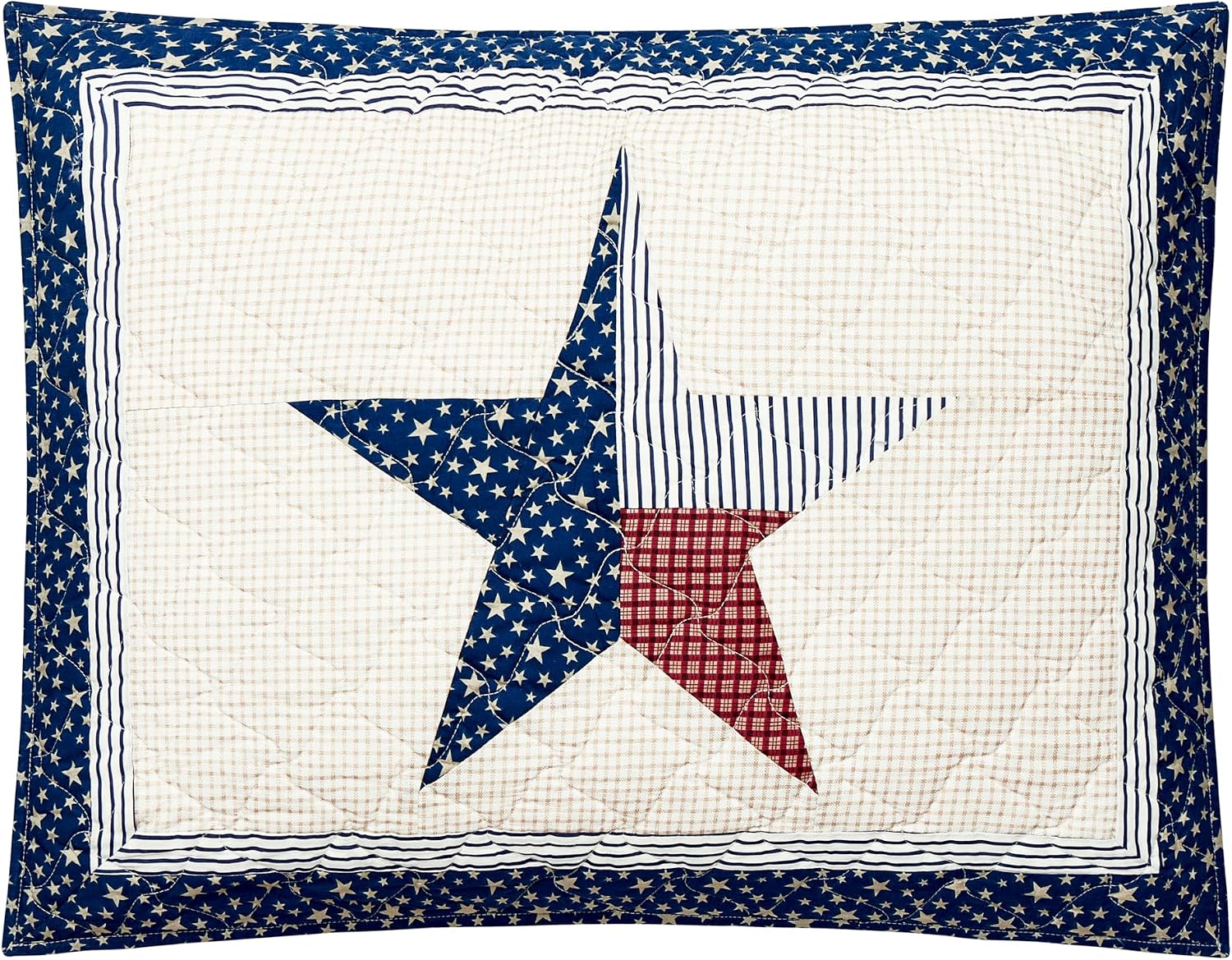 Lone Star 3-Piece 100% Cotton Quilt and Pillow Sham Set, Americana Vintage-Inspired Coverlet Quilt Set - King Size, Red/Blue/Cream
