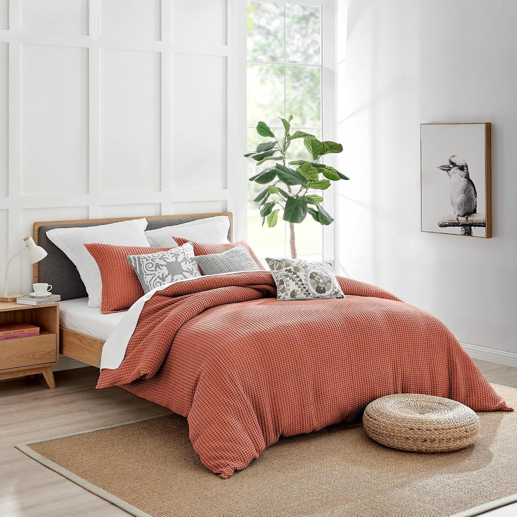 Levtex Home Mills Waffle Queen Duvet Cover Set (90x94in) with 2 Pillow Shams (26x20in) - Adobe - 100% Cotton Queen Size Duvet Cover Set - Soft, Pre-Washed