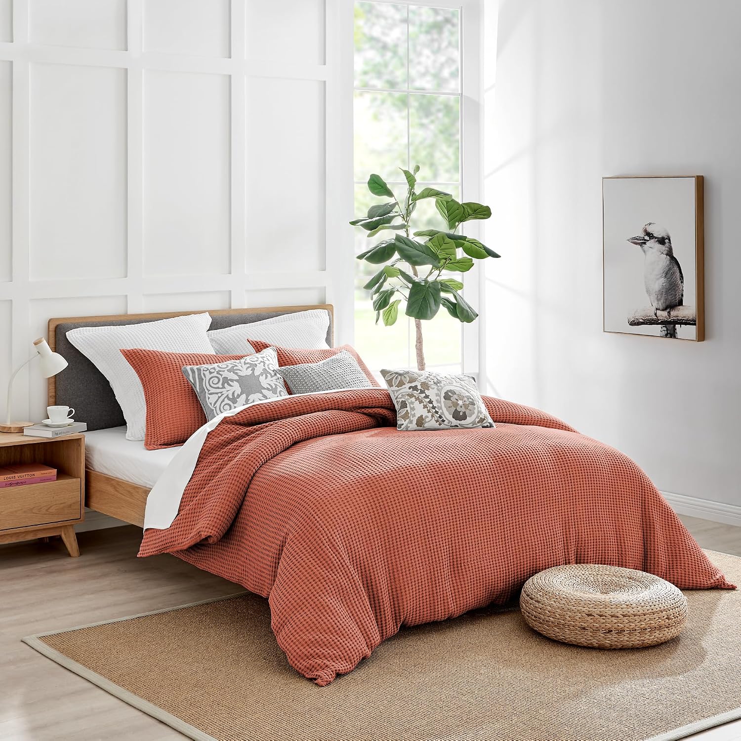 Levtex Home Mills Waffle Queen Duvet Cover Set (90x94in) with 2 Pillow Shams (26x20in) - Adobe - 100% Cotton Queen Size Duvet Cover Set - Soft, Pre-Washed