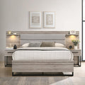Roundhill Furniture Alvear Upholstered Wood Wallbed Bed with White LED Lights, 2 Nightstand, Queen, Weathered Gray
